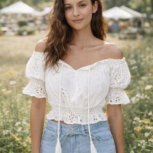 NWOT | Line + DOT | Gaia Eyelet Puff Top — Cottagecore Meets Mamma Mia! (Size S)